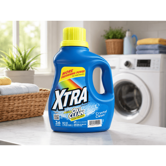 XTRA Plus Oxi Clean Liquid Laundry Detergent with Oxi Clean, Crystal Clean Scent, 56 fl oz, 36 Loads