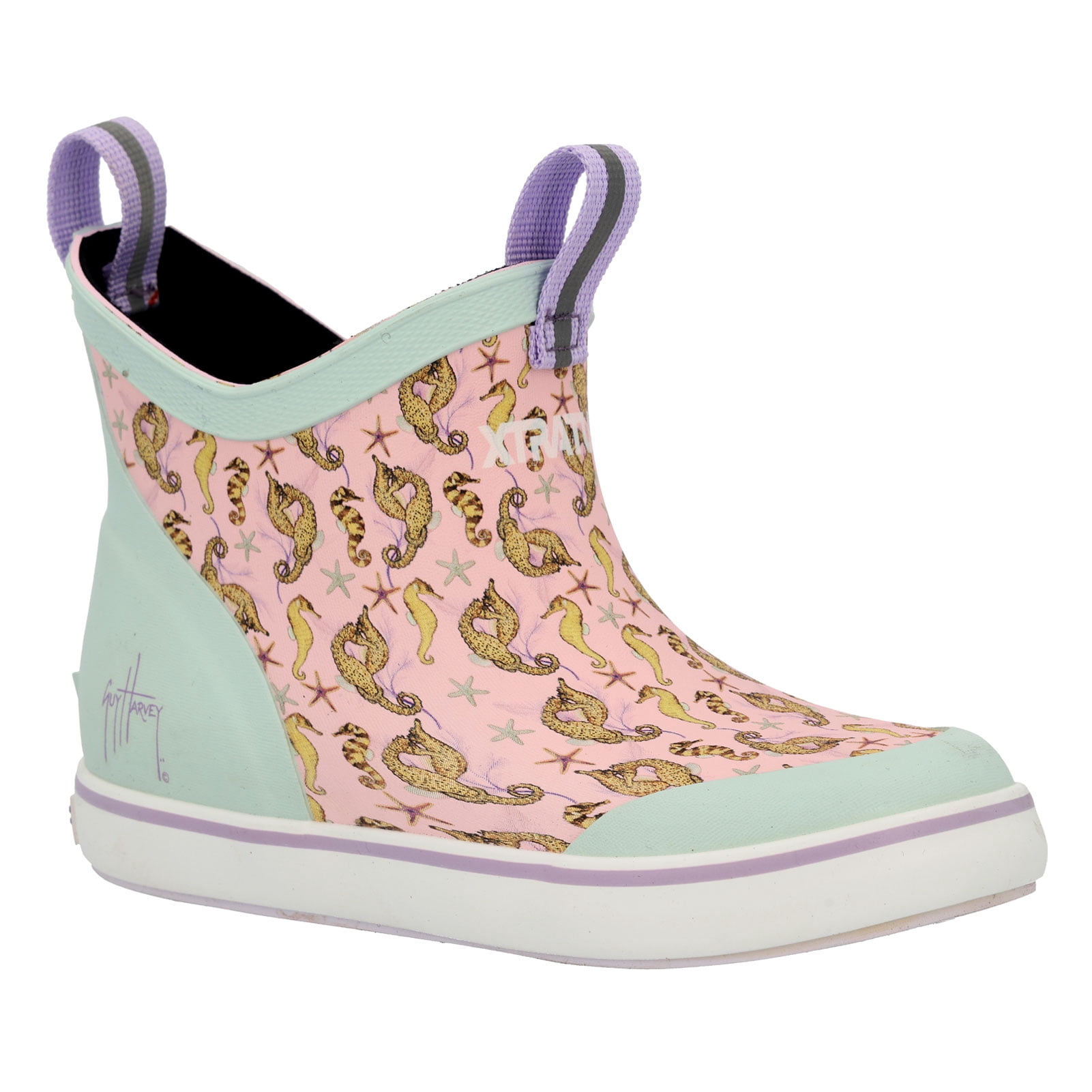 Xtratuf Big Kids Ankle Deck Boots - White Multi Pink, Slip-Resistant & Waterproof