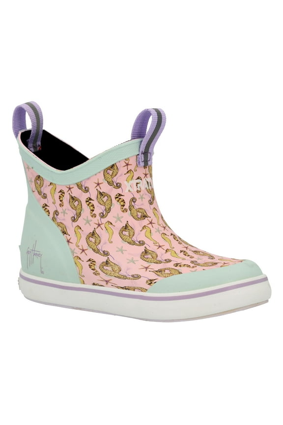Little Kids ADB Guy Harvey 4in Ankle Deck Boots, Color: Ballerina Pink/Seahorse, Size: 13