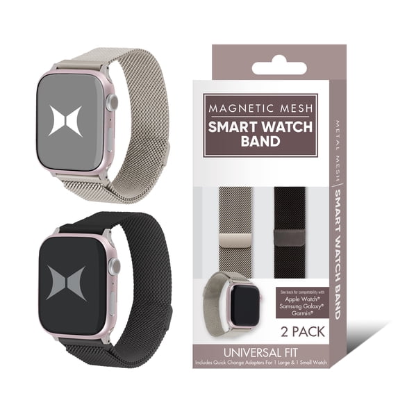 Xtreme Stainless Steel Magnetic Mesh Smart Watch Band for Apple, Samsung and Garmin, 2 Pack