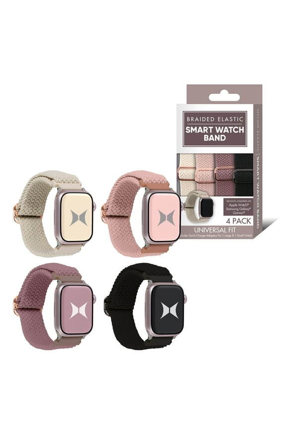 Braided Elastic Smart Watch Band 4-Pack – Universal Fit, Adjustable, Compatible with Apple Watch, Samsung Galaxy and Garmin, Lightweight, Durable