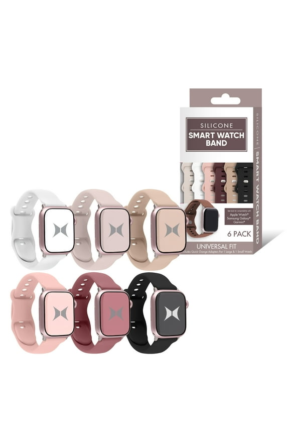 6-Pack Silicone Smart Watch Bands – Universal Fit Replacement Straps for Apple Watch, Samsung Galaxy & Garmin, Waterproof, Adjustable, Durable, Comfortable, Mixed Colors