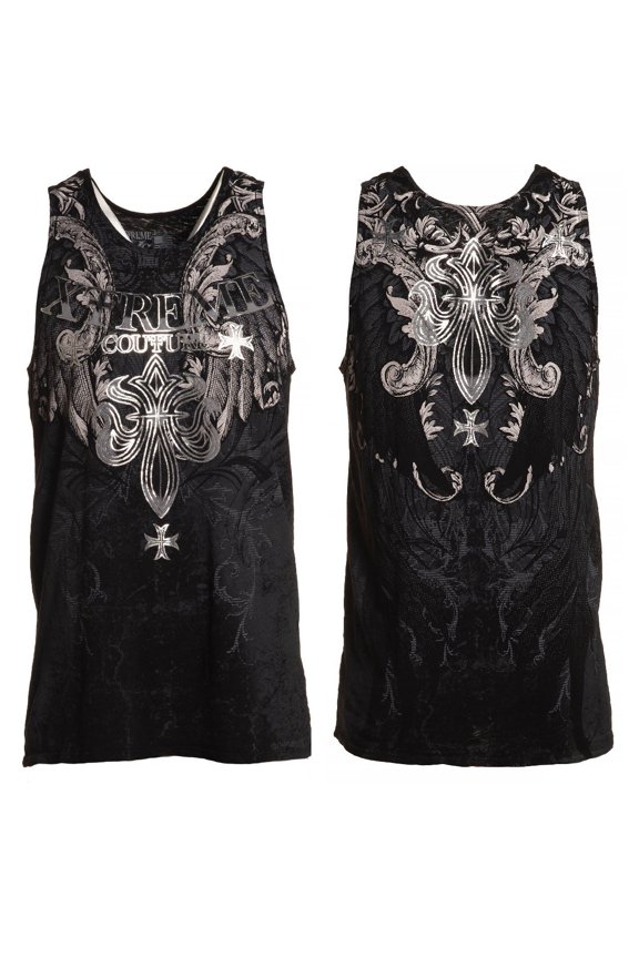 by AFFLICTION Men's Tank BOLD CIPHER Biker MMA