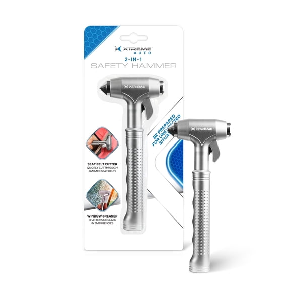XTREME Car Safety Hammer Glass Window Breaker and Seatbelt Cutter for Automotive Emergency Escape, Water-Resistant Aluminum Alloy Auto Escape Glass Shattering Hammer and Curved Seat Belt Knife
