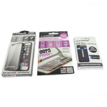 XTREME iPhone 6/6S Case, Screen Protector and Stick -on Card Holder with Stand