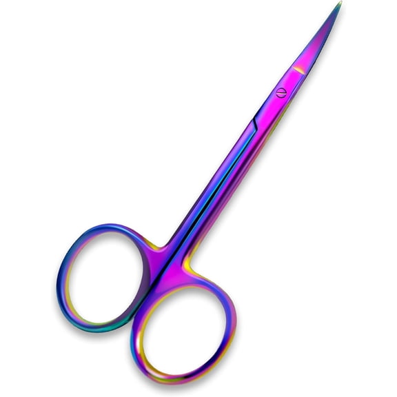 XTRM CRAFT Bandage, Castroviejo, & Iris Scissors, & Kelly, & Mosquito Forceps Rainbow - Stainless Steel, DIY Crafting Scissors and Forceps Multicolors (Iris Scissors, 4.5 inches Curved)