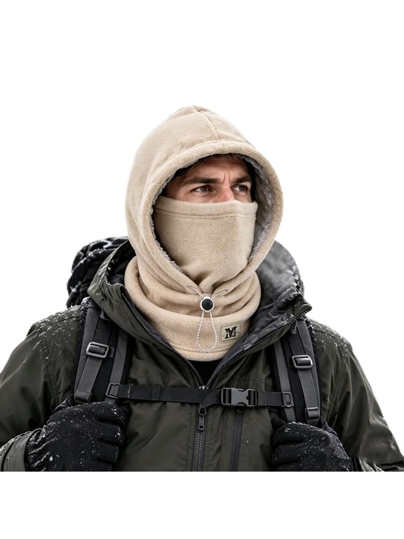XTUADIQ 3-in-1 Fleece Balaclava Hood, Fleece Double Layer Integrated Hat