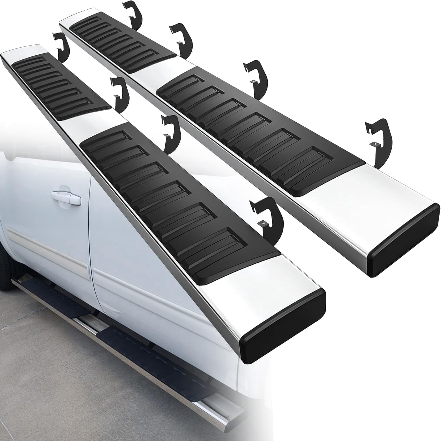 TPA Running Boards Side Step Nerf Bar Fit 2007-2018 Chevy Silverado/GMC Sierra 1500, 2007-2019 2500HD 3500HD Crew Cab 6 inch Mirror Stainless Steel