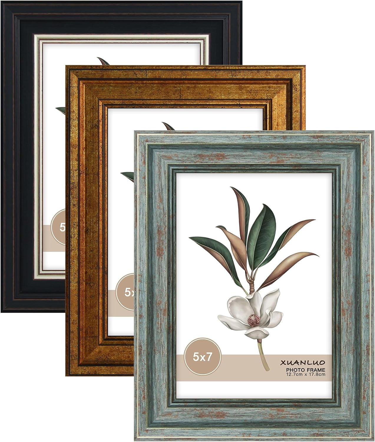 XUANLUO 3 Pack 5x7 Inch Picture Frames Farmhouse Rustic Vintage