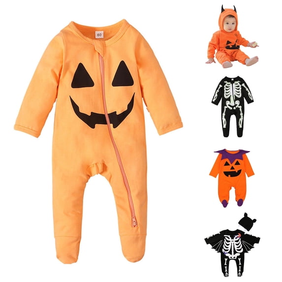 XUANTAOO Baby Girl Boy Halloween Long Sleeve Romper Casual Pumpkin Baby Outfit Baby Boy Girl Clothes 12-18 Months