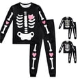 thumbnail image 1 of XUANTAOO Boys Girls Two Piece Heart Skeleton Print Halloween Set Crew Neck Long Sleeve Top with Jogger Pants Soft Loungewear for Kids 7-8 Years, 1 of 6