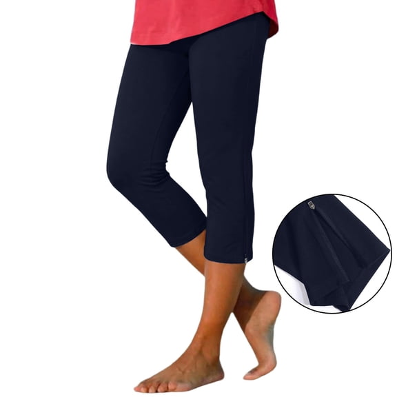 XUANTAOO Capri Leggings For Women 2026 Trendy Zipper Knee Length Trousers Summer Comfy Yoga Pants Comfy Stretchy Leggings Navy Capri For Women