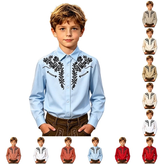 XUANTAOO Cowboy Outfit for Boys Long Sleeve Cotton Button Down Shirts Casual Boys Dress Shirt Size 5-6 Years