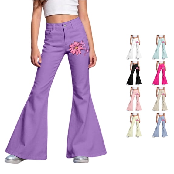 XUANTAOO Girls' Uniform Flare Leg Pants Bell Bottoms with Pockets Casual Back to School Outfits for Girls Girls Size 15-16 Years Pants