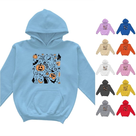 XUANTAOO Halloween Sweatshirt Girls Boys Cute cartoon style Long Sleeve Sweatshirt Pullover Casual Fall Hoodie with Pocket Boys Girls Clothes Size 11-12 Years