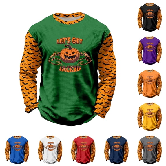 XUANTAOO Halloween T Shirts for Kids Funny Pattern Green Long Sleeve Spooky Season Tee Size 12-13 Years Boys Girls Clothes
