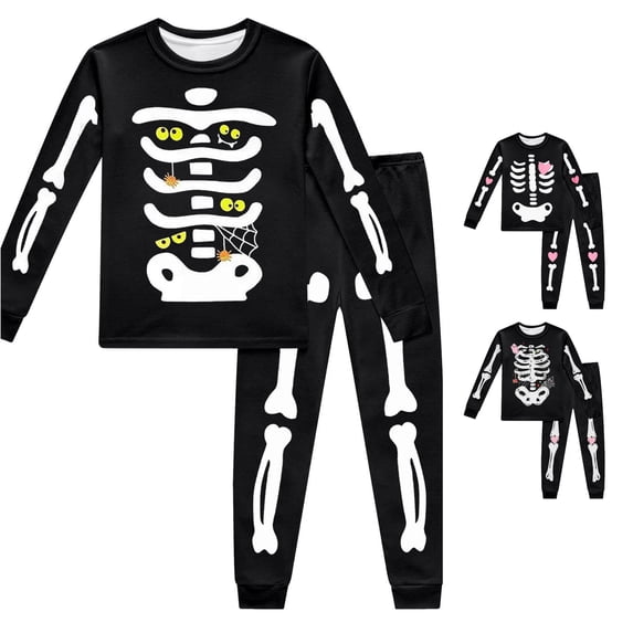 XUANTAOO Kids Boys Girls Cute Heart Skeleton Graphic Set Crew Neck Long Sleeve Top with Jogger Pants Comfort Casual Halloween Party Outfit Size 2-3 Years