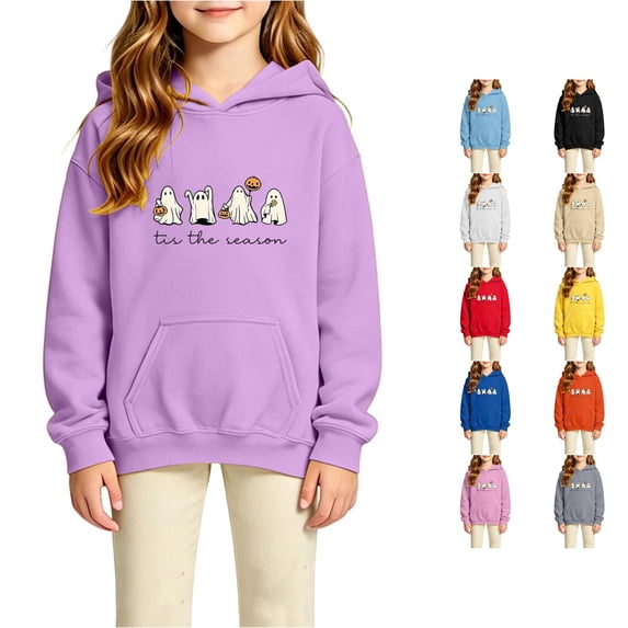 XUANTAOO Kids Boys Girls Halloween Sweatshirt Cute cartoon style Long Sleeve Hooded Pullover Fall Winter Sweatshirt Cute Clothes for Girls Boys 8-9 Years