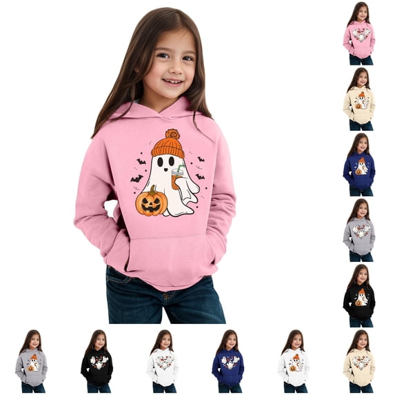 XUANTAOO Kids Halloween Outfit Cute Pumpkin Lantern Print Long Sleeve Hoodies Pullover Fashion Sweatshirt Boys Girls Clothes Size 6-7 Years