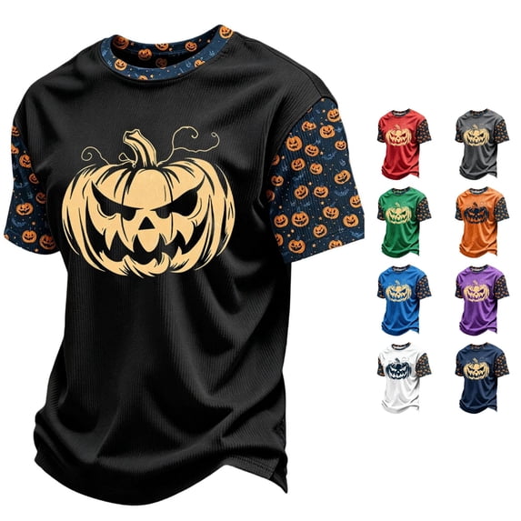 XUANTAOO Kids Halloween Shirts Funny Pattern Black Ghost Pumpkin Bat Tee Halloween Shirts for Girls Boys 9-10 Years