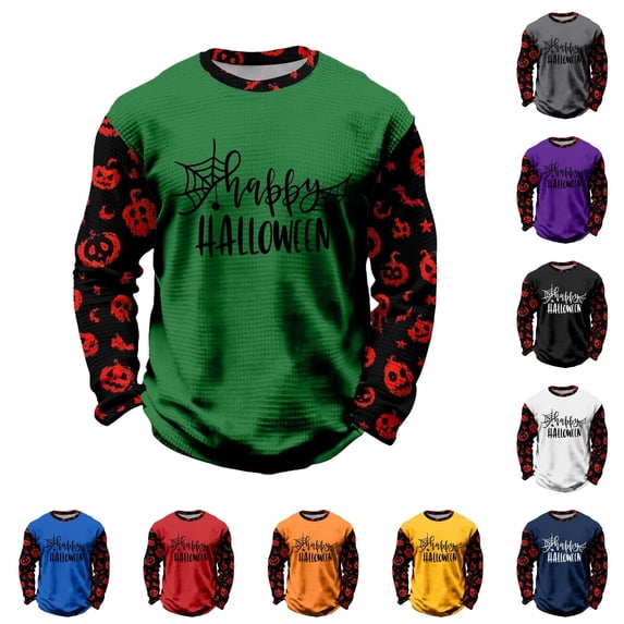 XUANTAOO Kids Halloween T Shirt Vintage Print Green Long Sleeve Ghost Spider Graphic Tee Boys Girls Halloween Shirts Size 8-9 Years