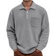 thumbnail image 1 of XUANTAOO Men Polo T Shirts Long Sleeve Corduroy Quarter Zipper Tees Shirt Slim Fit Grey Men Clothes, 1 of 5