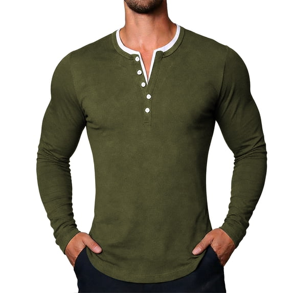 XUANTAOO Mens T Shirt Long Sleeve Button Down Crewneck Henley Shirts Loose Fit Green Shirt with Button Mens Clothes