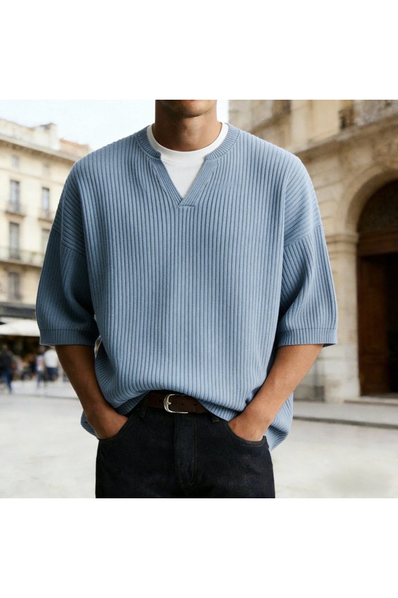 Shirt for Men Short Sleeve Corduroy Crewneck Henley Shirts Basic Blue Shirt Mens Gym Shirts