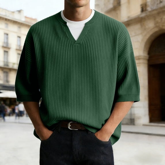 XUANTAOO T Shirts for Men Short Sleeve Corduroy Crewneck Henley Shirts Loose Fit Green Tee Shirts Mens Casual Shirts