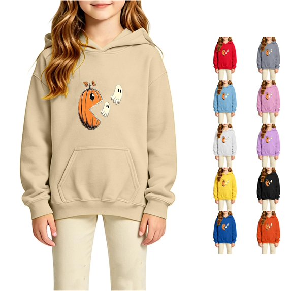 XUANTAOO Halloween Sweatshirt Cute Pumpkin Lantern Print Long Sleeves Hoodies Pullover Casual Fall Hoodie with Pocket 13-14 Years Boys Girls Clothes