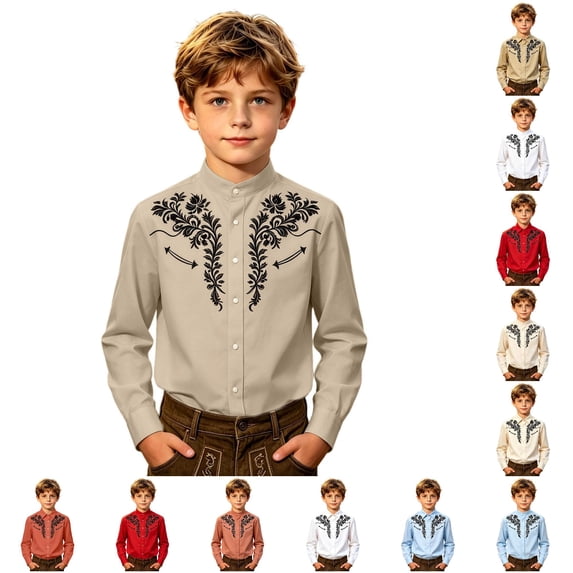 XUANTAOO Toddler Cowboy Shirt Long Sleeve Cotton Button Down Shirts Vintage 11-12 Years Dress Shirt Boys
