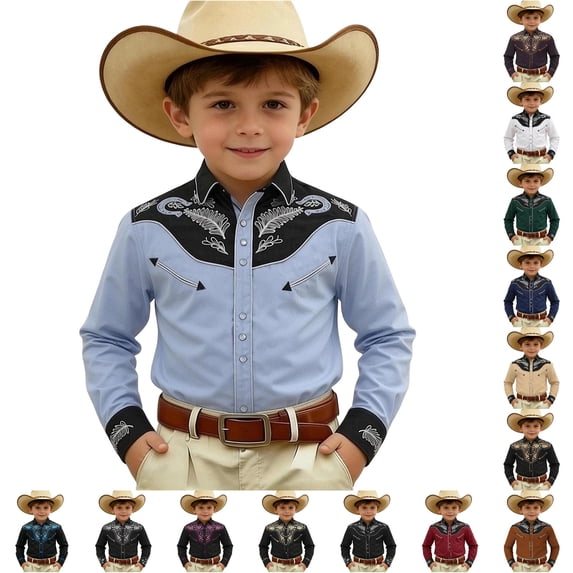 XUANTAOO Toddler Cowboy Shirt Long Sleeve Country Cowboy Dress Shirt Casual 8-9 Years Dress Shirt Boy