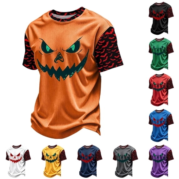 XUANTAOO Toddler Halloween T Shirt Funny Pattern Orange Ghost Pumpkin Bat Tee 5-6 Years Halloween Shirt Boys Girls