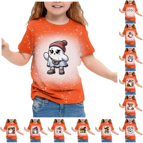 XUANTAOO Toddler Halloween T Shirt Vintage Print Watermelon Red Pumpkin Ghost Print Tee Halloween Shirts for Girls Boys 6-7 Years