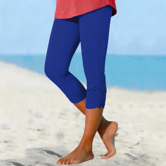 XUANTAOO Women Capri Leggings 2026 Casual Elastic Design Knee Length Trousers Summer Clothes For Women Workout Compression Pants Blue Capri Pants For Women
