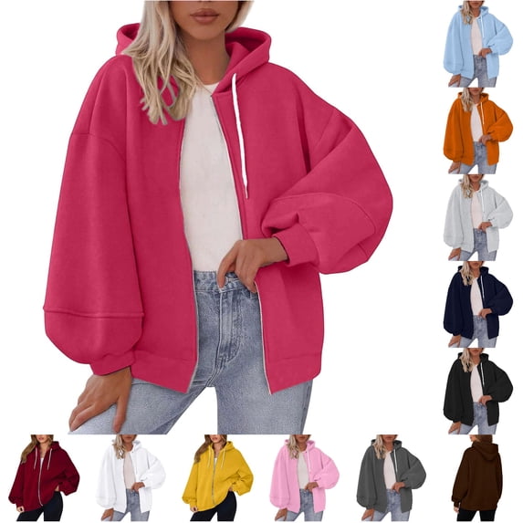 XUANTAOO Womens Zip Up Hoodie Hooded Workout Jacket Top Long Sleeve Coats Casual Fall Winter Outfit Fashion Clothing