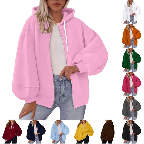 XUANTAOO Womens Zip Up Hoodie Oversized Sweatshirt Fleece Jackets Long Sleeve Coats Casual Spring Fall Womens Sweatshirts