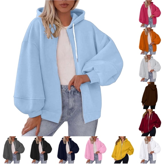 XUANTAOO Zip Hoodies for Women Y2k Clothes with Pockets Long Sleeve Tops Winter Outfit Daily Outfit Match