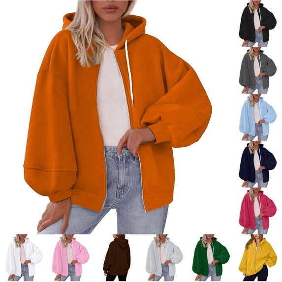 XUANTAOO Zip Up Hoodies for Women Hooded Workout Jacket Top Long Sleeve Coats Loose Spring Wear Hoodies for Women