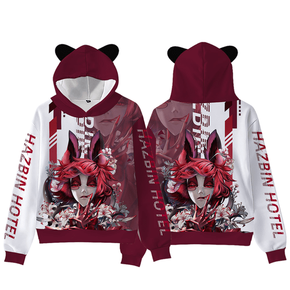 XUANXIAOJIANG Hazbin Hotel Alastor Cat Ear Nostalgic Street Fashion Hoodie Women's Short Sportswear Soft Comfort Fabric Elegant Casual Style