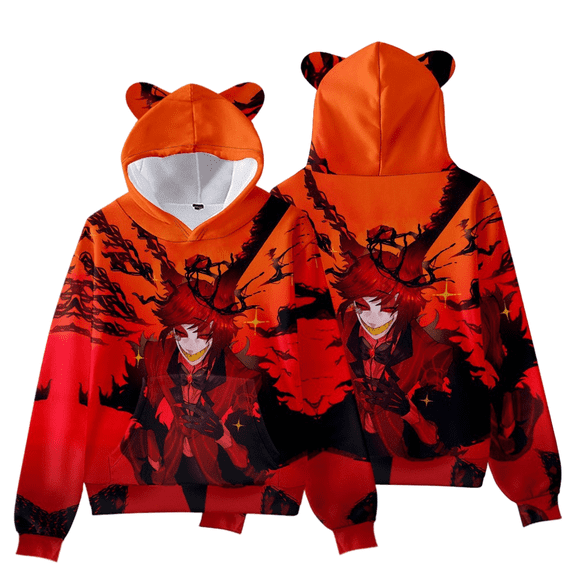 XUANXIAOJIANG Hazbin Hotel Alastor Cat Ear Nostalgic Street Fashion Hoodie Women's Short Sportswear Soft Comfort Fabric Elegant Casual Style