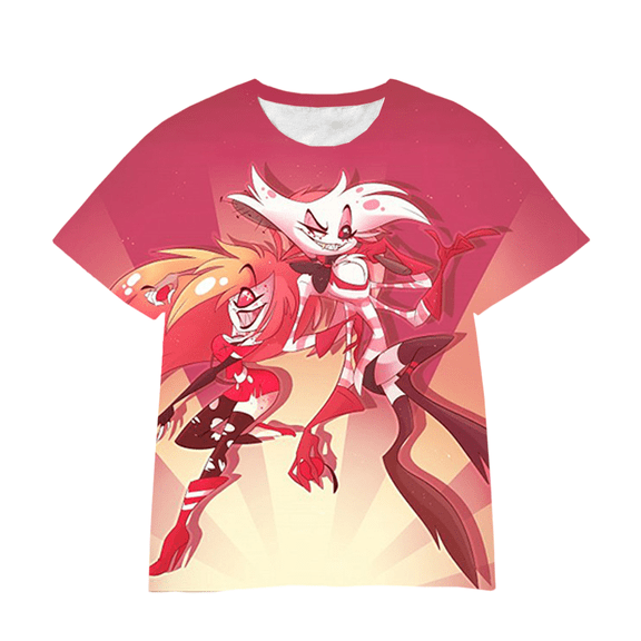 XUANXIAOJIANG Hazbin Hotel Angel Dust T-shirt Unisex Cotton Short Sleeved Shirt- Comfortable Casual Wear for Everyday Fashion