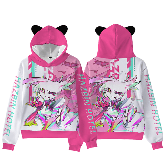 XUANXIAOJIANG Hazbin Hotel Cat Ear Nostalgic Street Fashion Hoodie Women's Short Sportswear Soft Comfort Fabric Elegant Casual Style