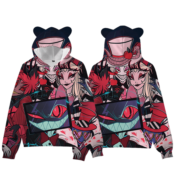 XUANXIAOJIANG Hazbin Hotel Character Collection Cat Ear Nostalgic Street Fashion Hoodie Women's Short Sportswear Soft Comfort Fabric Elegant Casual Style