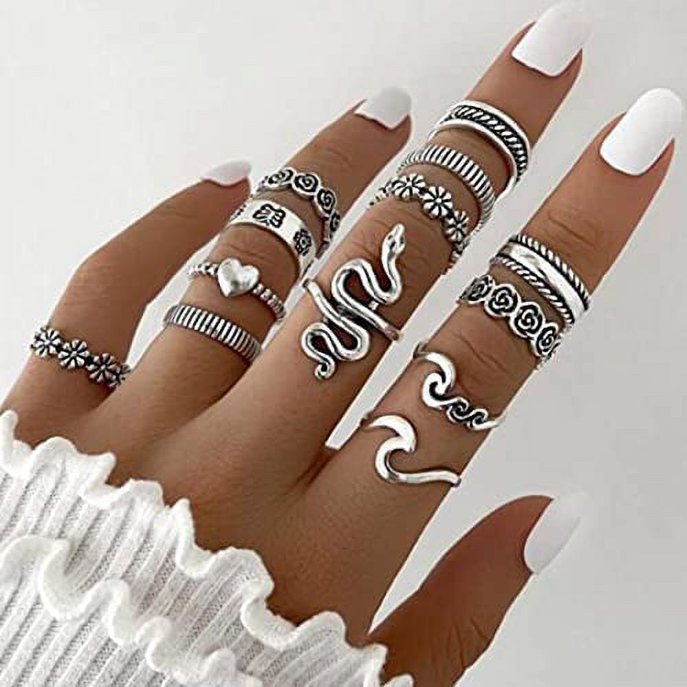 XUANYI 13 Pieces Vintage Punk Gothic Rings Set Knuckle Stacking Rings