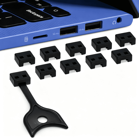 XUBIYM (10-Pack) Usb-A Port Blockers - Key Lock Usb Security to Help Prevent Data Theft - Removable Type-A Data Protection - Dust & Moisture Resistant Shield | Black