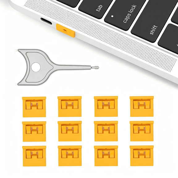 XUBIYM 12-Pack Usb-A Port Blockers with 1 Key,Removable Physical Security Locks,Anti-Tampering Data Protection for Laptops,Pcs & Game Consoles Tamper Proof Port Lock (Yellow)