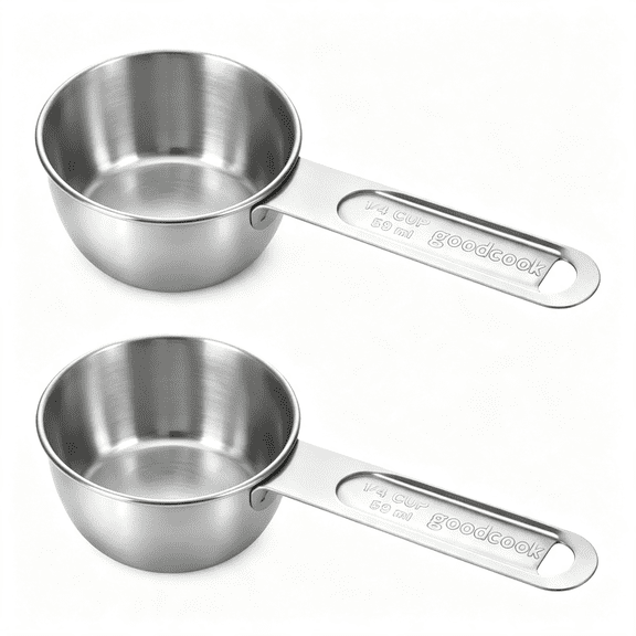 XUBIYM 2 Pcs 1/4 Inch Cup Scoop, 60Ml 2Oz Stainless Steel Measuring Cup Single Measuring Cups Metal Liquid Coffee Measure Scoop for Cooking, Baking, Kitchen Wet and Dry Ingredients, Dishwasher Safe