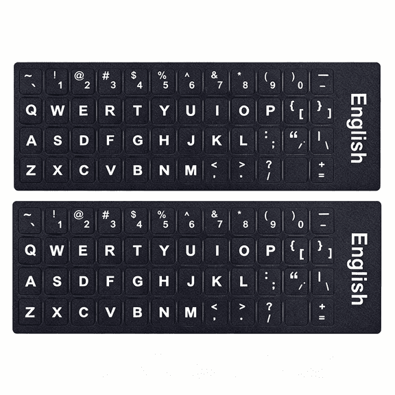 XUBIYM 2 Pcs Keyboard Stickers, Universal English Matte Alphabet Stickers, Black Background and White Large Lettering Replacement Stickers for PC Computer Laptop Desktop - English