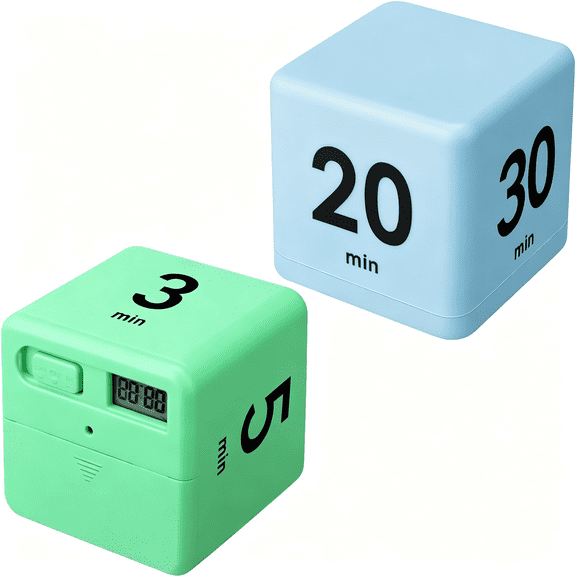 XUBIYM 2 Pieces Cube Productivity Timer Flip Gravity Sensor Flip Countdown Countup Workout Timer Management 1 3 5 10 Minutes and 15 20 30 60 Minutes for Back to School Work Kitchen(Green, Blue)